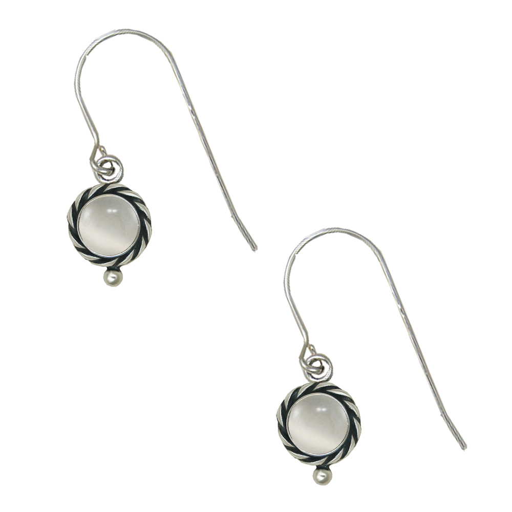 Sterling Silver White Moonstone Gemstone Drop Dangle Earrings